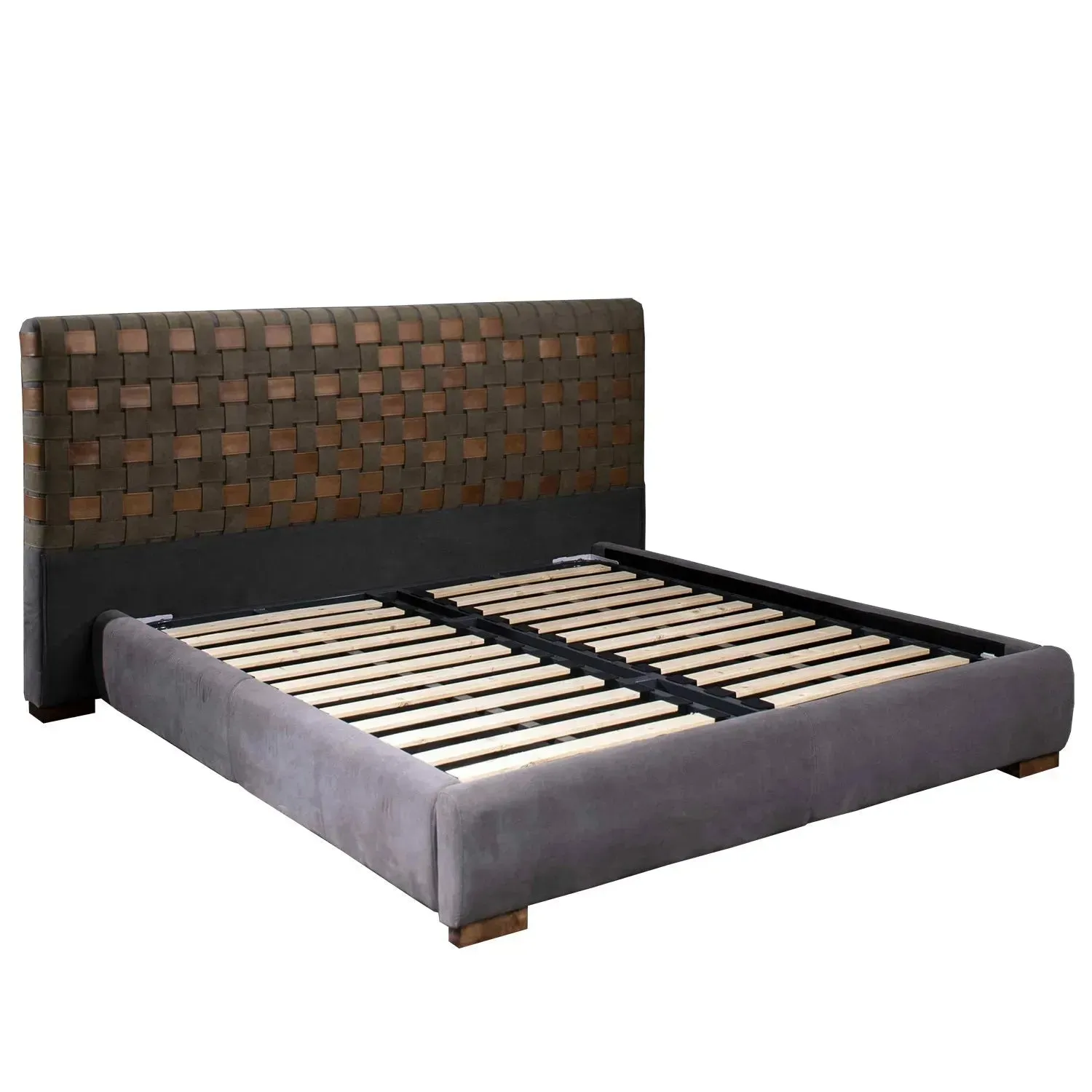 Vintage Canvas And Genuine Leather Bed Frame CANVASGREY