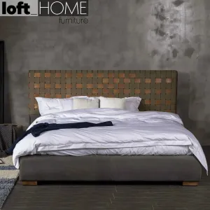 Vintage Canvas And Genuine Leather Bed Frame CANVASGREY
