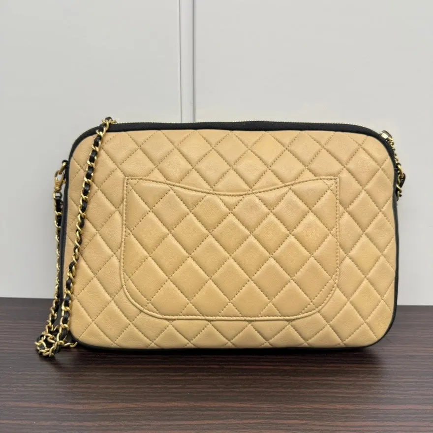 Vintage Chanel Lambskin Beige Jacket-Motif Chain Shoulder Bag