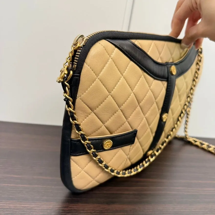 Vintage Chanel Lambskin Beige Jacket-Motif Chain Shoulder Bag