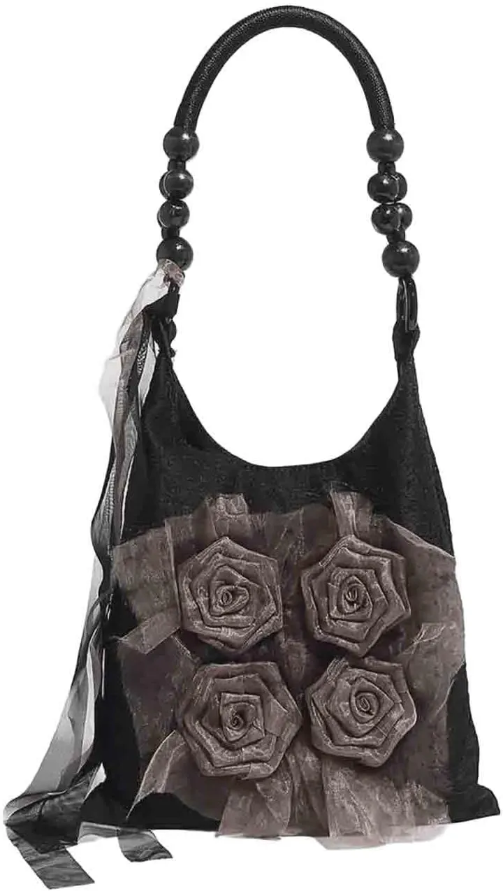 Vintage Chinese style tie dye rose flower bag, pleated armpit bag, commuting tote bag, single shoulder handbag
