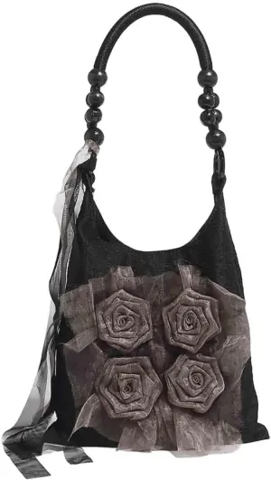 Vintage Chinese style tie dye rose flower bag, pleated armpit bag, commuting tote bag, single shoulder handbag