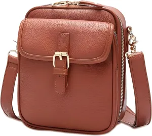 Vintage Double Layer Large Capacity Mini Messenger Bag,Small Crossbody Bags for Women : Hand Bags for Women,Crossbody Wallet Purse - Pu Leather Shoulder Bag Crossbody Purse with Card Slots (Brown)