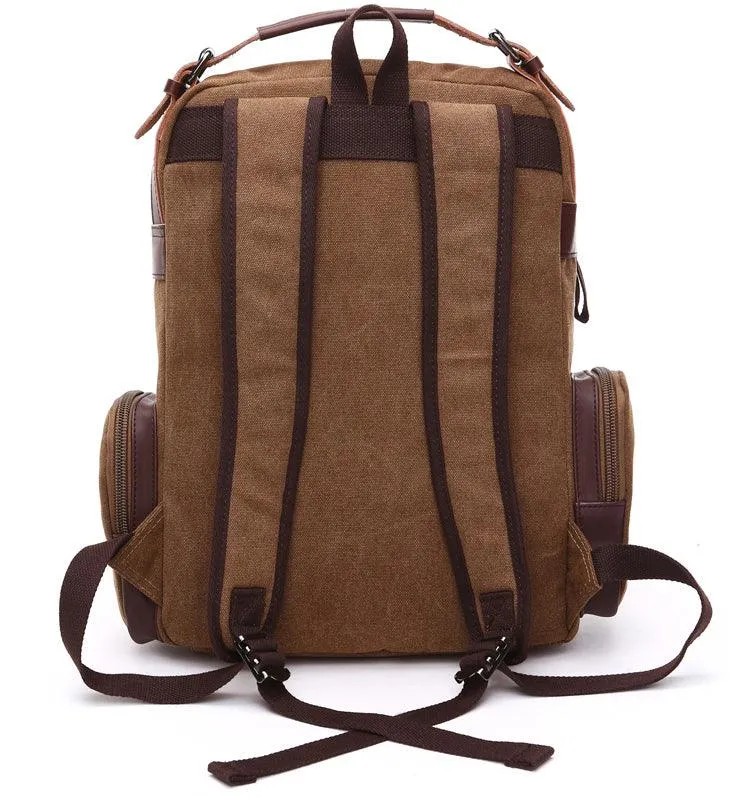 Vintage fashion Canvas High Capacity Laptop Travel Backpack-Coffee