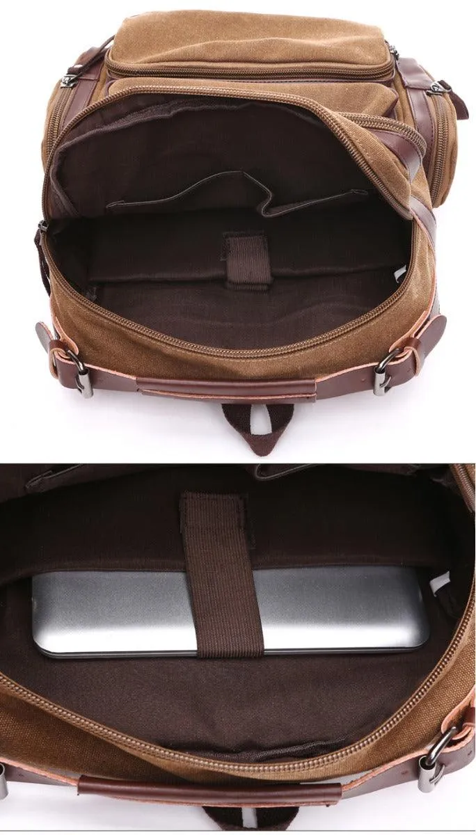 Vintage fashion Canvas High Capacity Laptop Travel Backpack-Coffee