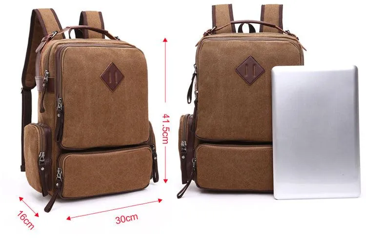 Vintage fashion Canvas High Capacity Laptop Travel Backpack-Coffee