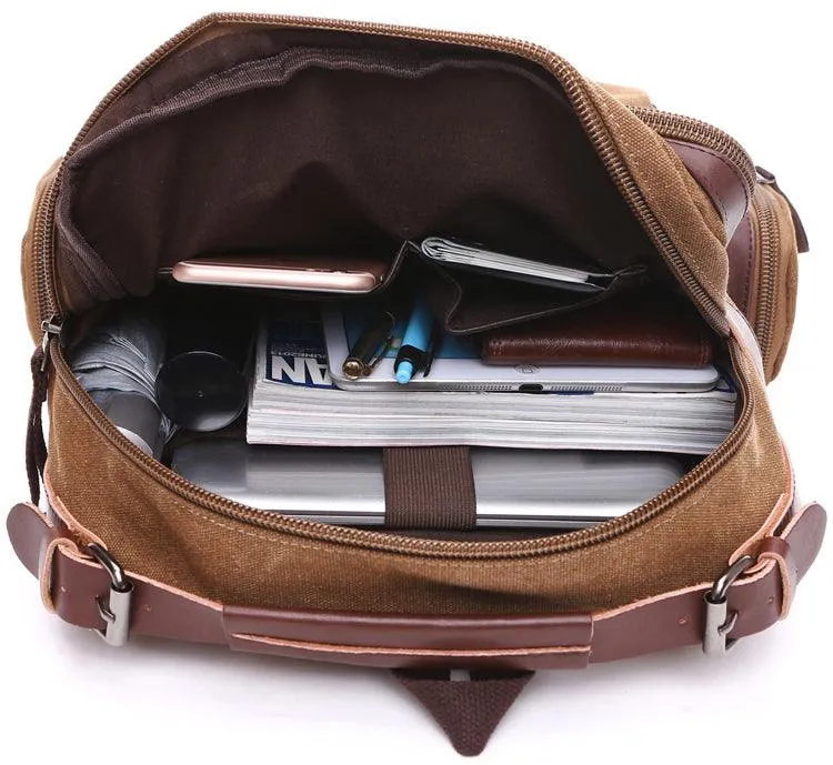 Vintage fashion Canvas High Capacity Laptop Travel Backpack-Coffee