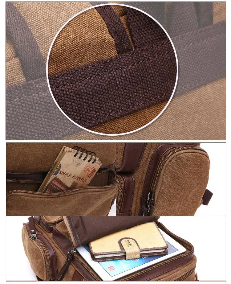 Vintage fashion Canvas High Capacity Laptop Travel Backpack-Coffee