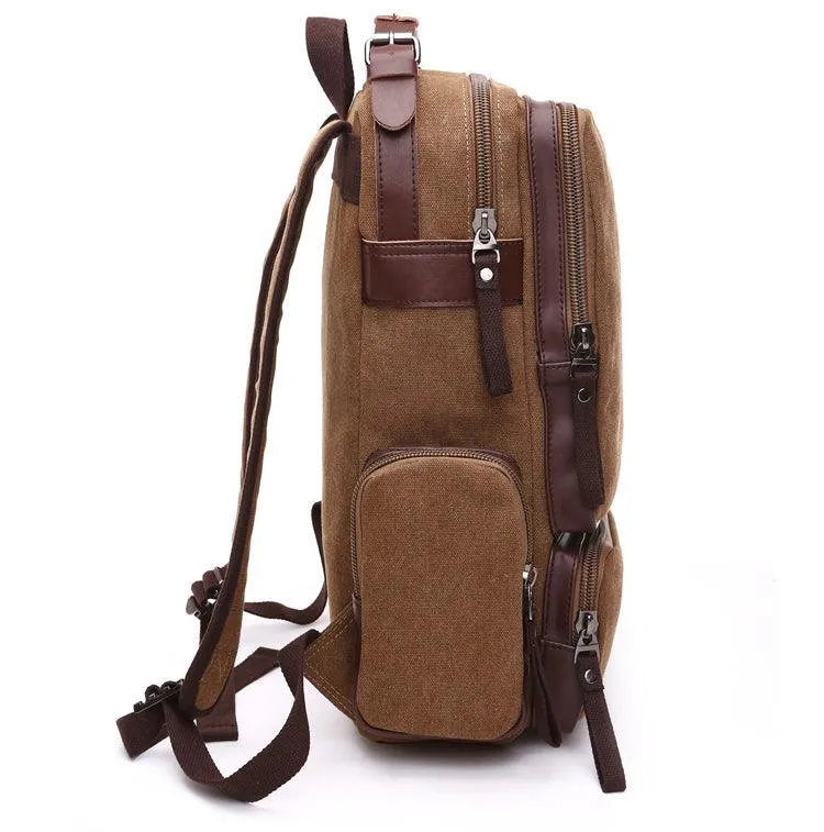Vintage fashion Canvas High Capacity Laptop Travel Backpack-Coffee