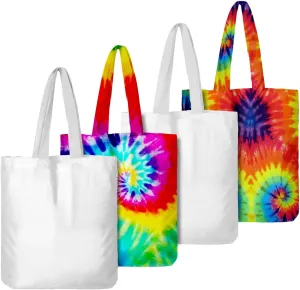Vodolo White Bags for Tie Dye(4 PCS),Tie Dye Kits for Adults Kids Women Large Groups,Cotton Tote Bags Items Things to Tie Dye Party Supplies