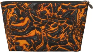 Volcano Lava Flow Texture Black Red Small Makeup Bag For Purse,Leather Cosmetic Bags For Girls Women Zipper Travel Toiletry Pouch Makeup Bags