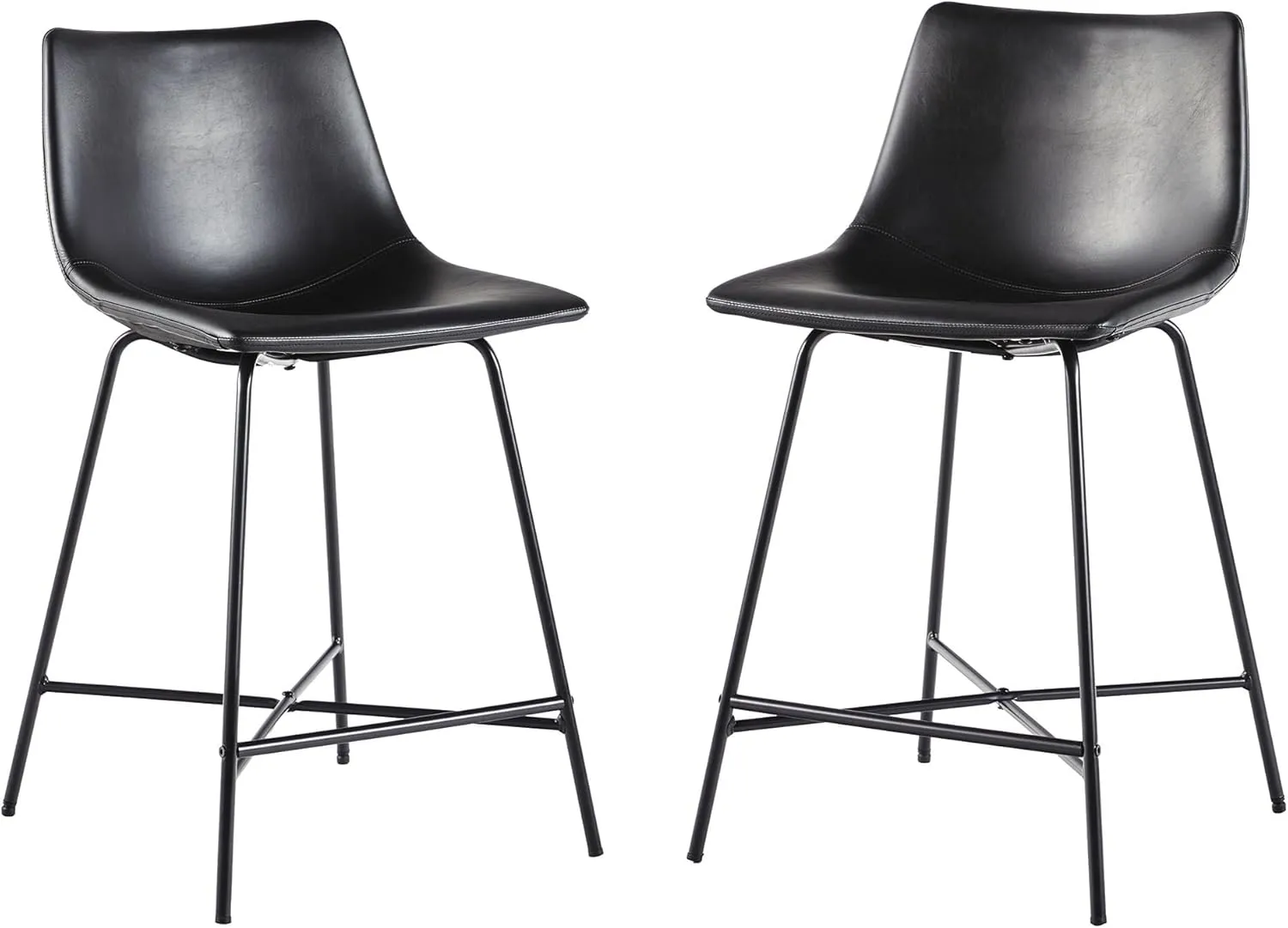Walker Edison Xuma Modern Faux Leather Armless Low Back Counter Stool, Set of 2, Black