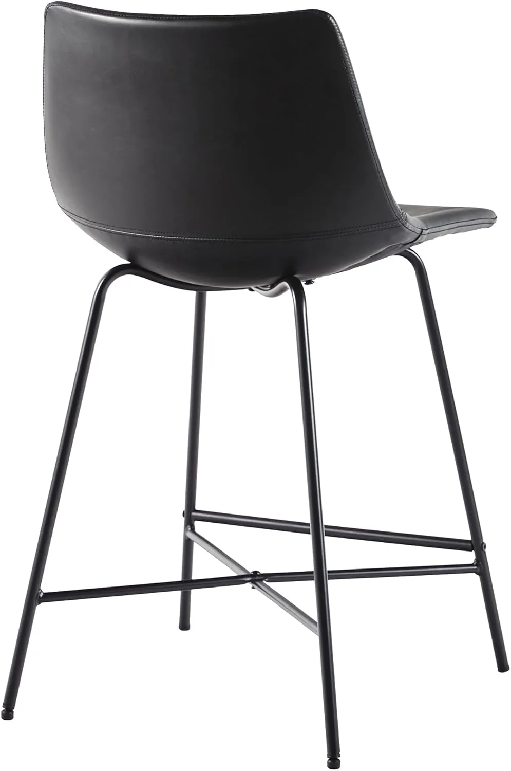 Walker Edison Xuma Modern Faux Leather Armless Low Back Counter Stool, Set of 2, Black