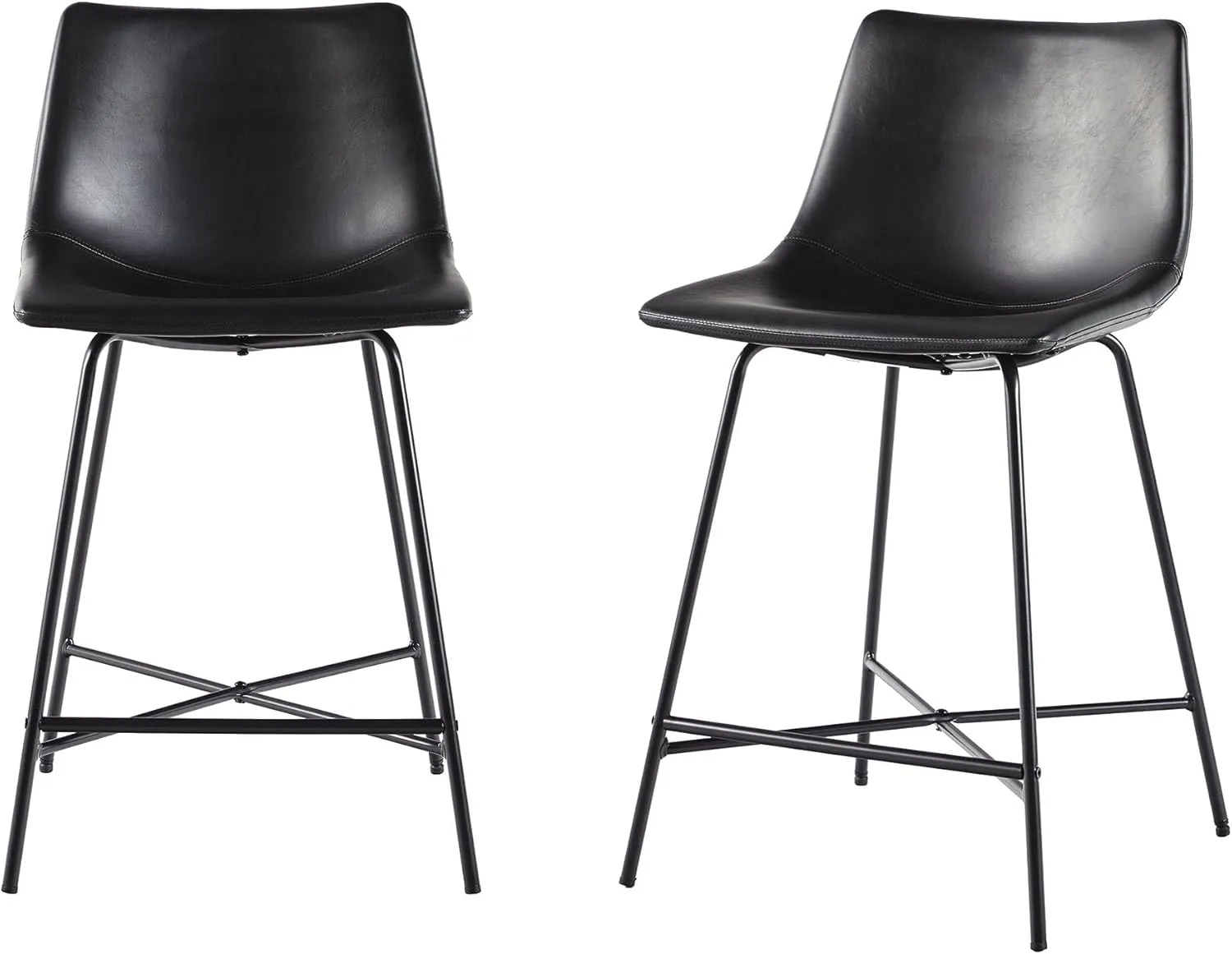 Walker Edison Xuma Modern Faux Leather Armless Low Back Counter Stool, Set of 2, Black