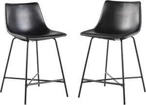 Walker Edison Xuma Modern Faux Leather Armless Low Back Counter Stool, Set of 2, Black