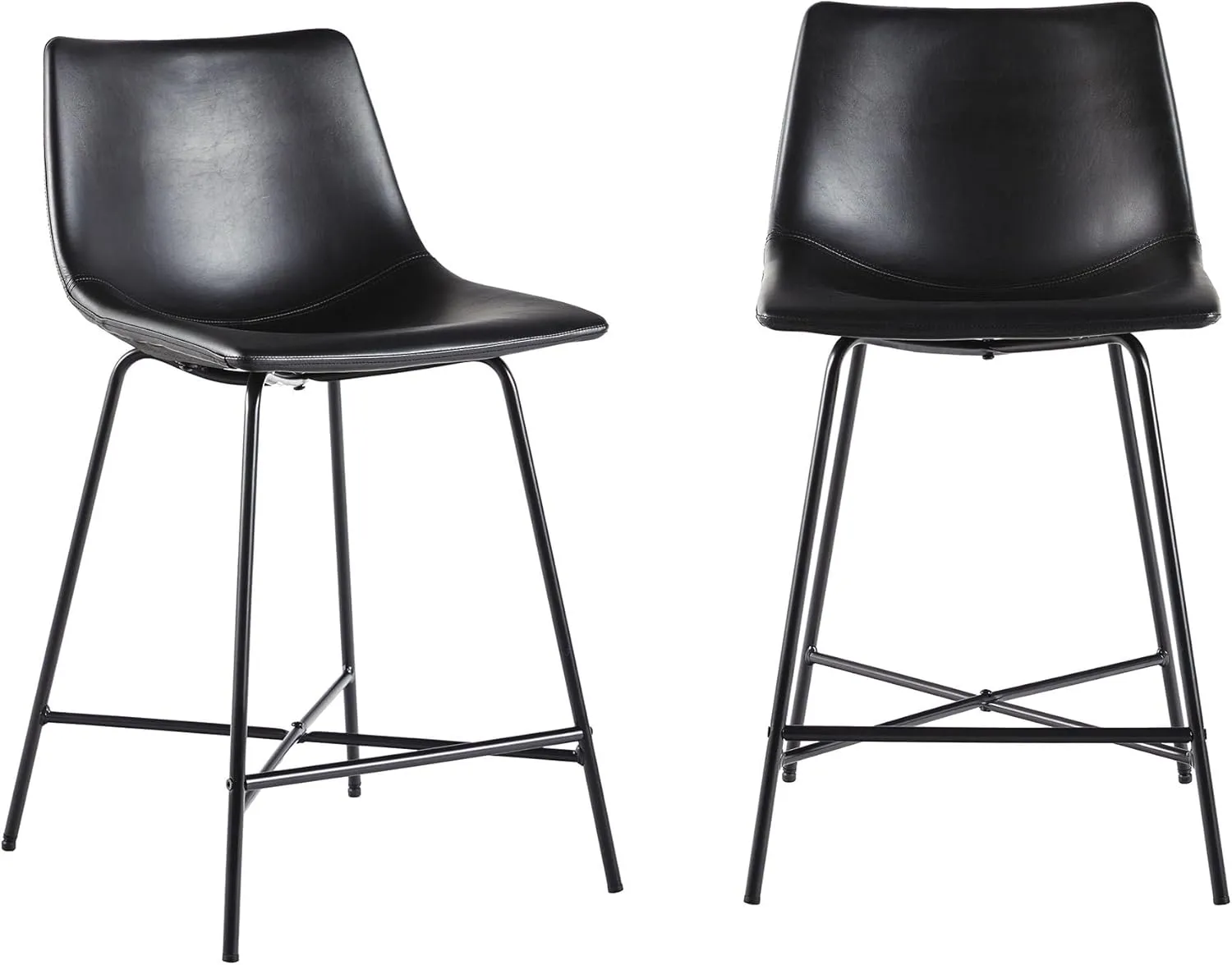 Walker Edison Xuma Modern Faux Leather Armless Low Back Counter Stool, Set of 2, Black
