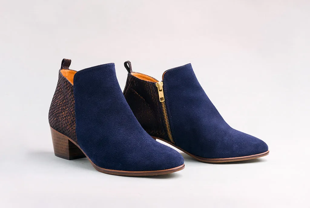 WALLACE Velour Navy Ankle Boot