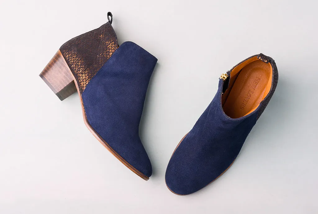 WALLACE Velour Navy Ankle Boot