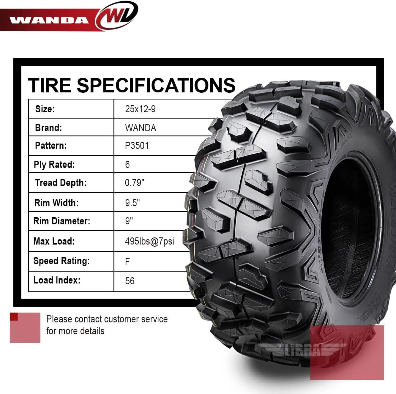 WANDA 2 All Terrain UTV ATV Tires 25x12-9 305/65-9 /6PR P3501 John Deer Gator...