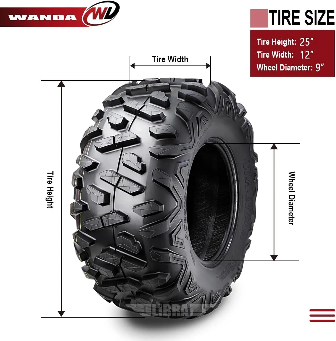 WANDA 2 All Terrain UTV ATV Tires 25x12-9 305/65-9 /6PR P3501 John Deer Gator...