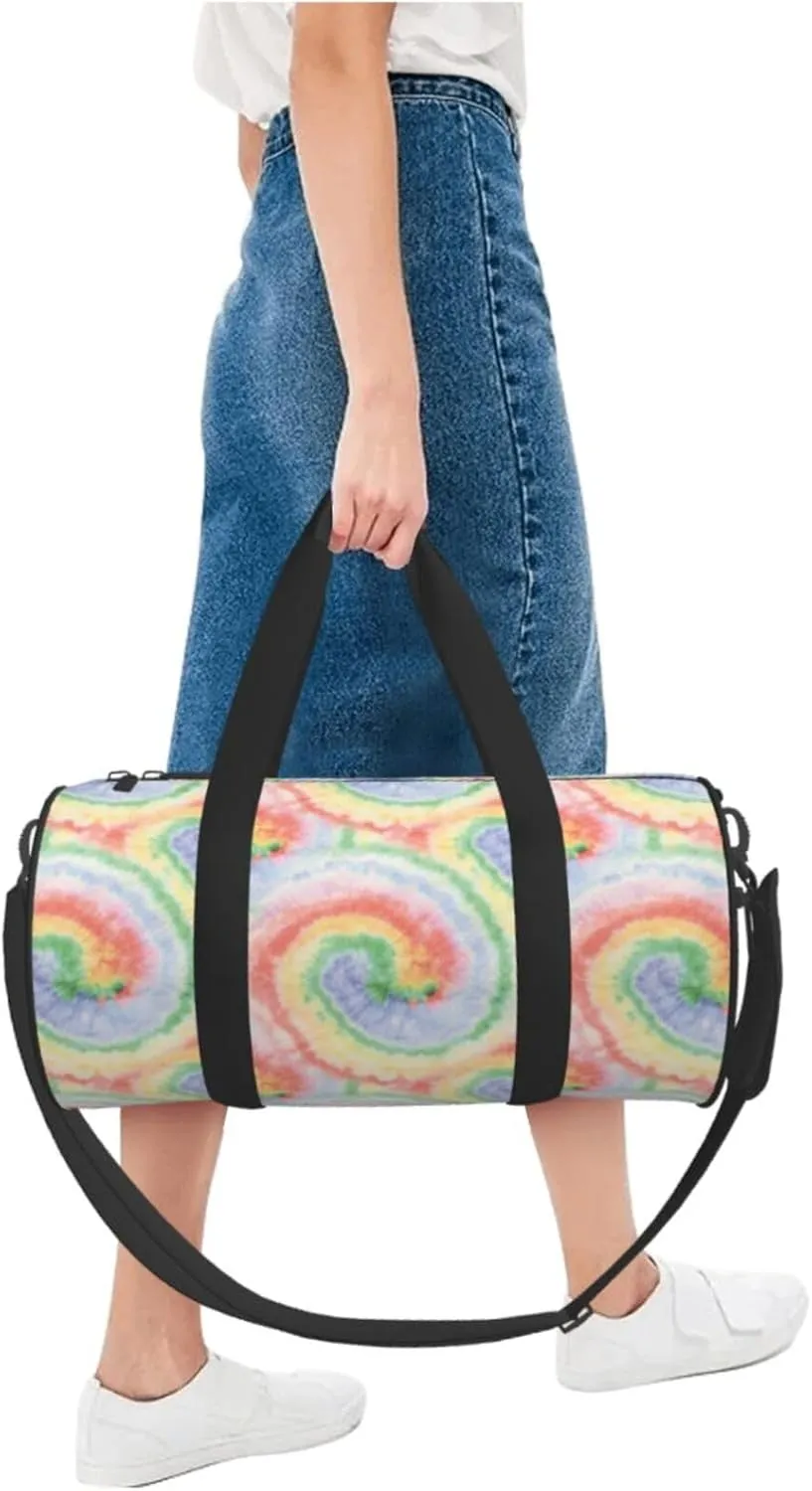 Wash Spot Wet Multi Color Tie Dye Round Travel Duffel Bag Large Capacity Gym Sports Bags for Hiking Vacation Trips