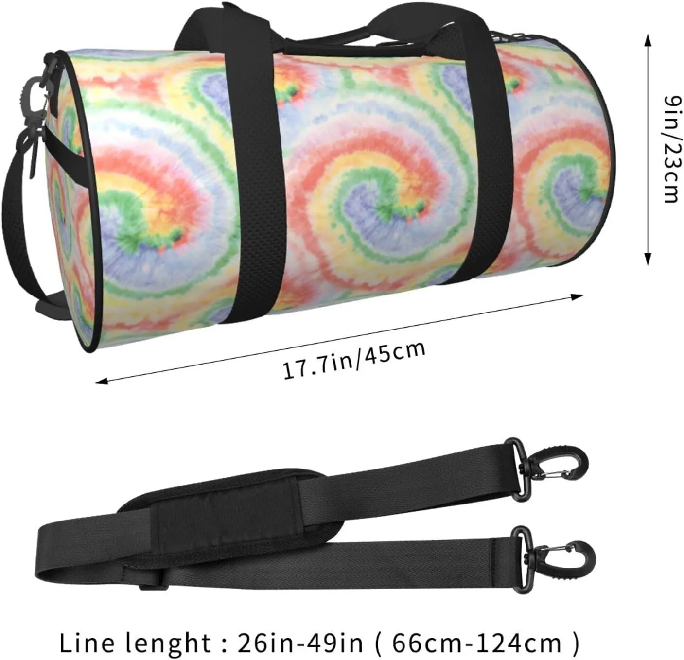 Wash Spot Wet Multi Color Tie Dye Round Travel Duffel Bag Large Capacity Gym Sports Bags for Hiking Vacation Trips