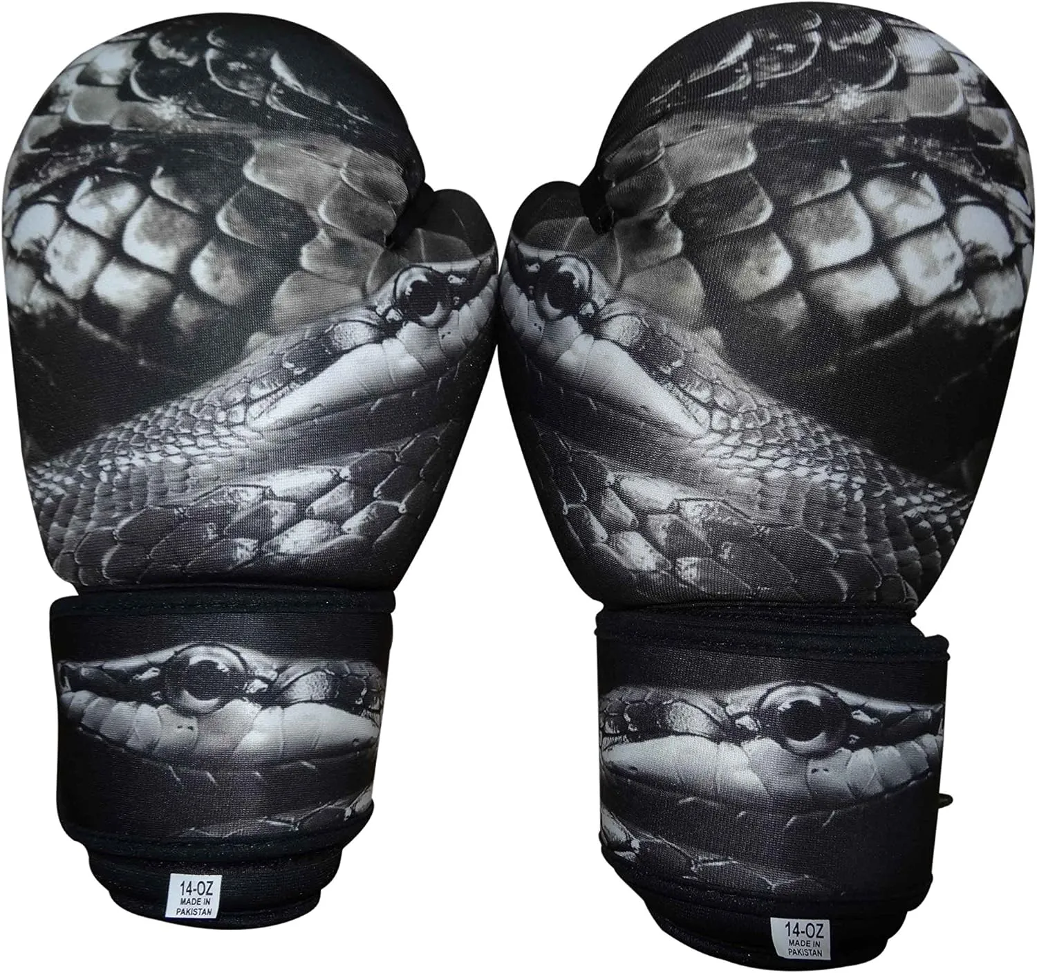 Washable Grey Boxing Bag Gloves with Imprint Snake 14oz Sparring, Grappling, Kickboxing, Fighting Gloves, Muay Thai Training Gloves, Heavy Bag Punching Gloves