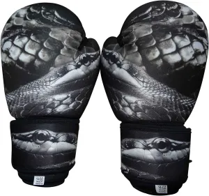 Washable Grey Boxing Bag Gloves with Imprint Snake 14oz Sparring, Grappling, Kickboxing, Fighting Gloves, Muay Thai Training Gloves, Heavy Bag Punching Gloves
