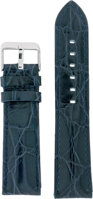 Watch Band Crocodile Grain Leather Comfort Lite Padded Navy Blue Mens 18 millimeters