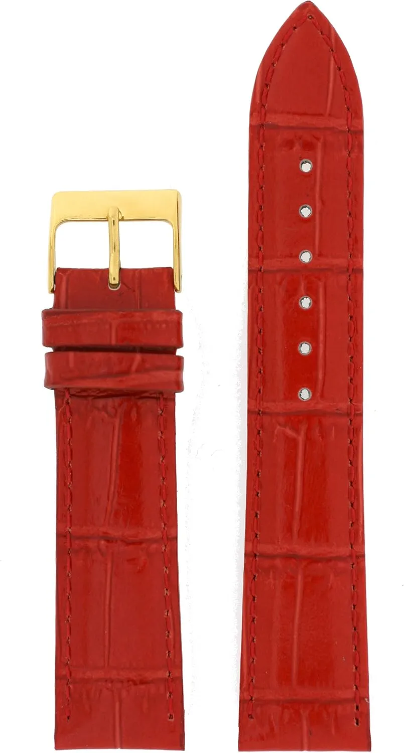 Watch Band Red Genuine Leather Crocodile Grain 20 millimeter