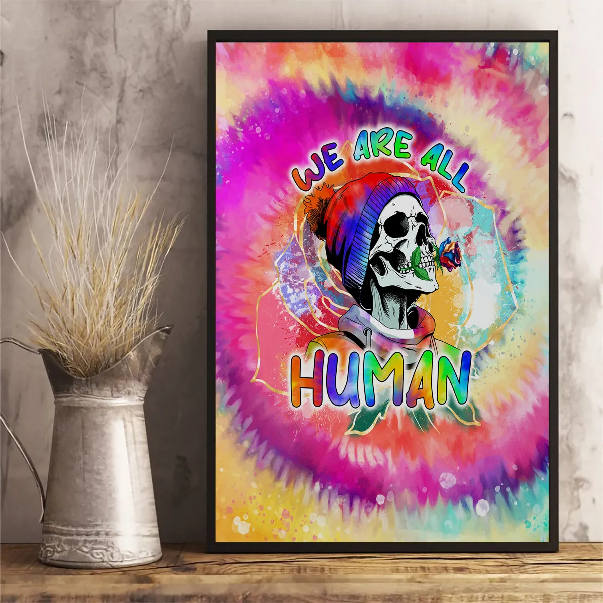 We Are All Human LGBT Canvas Wall Art Skull Tie Dye DT02