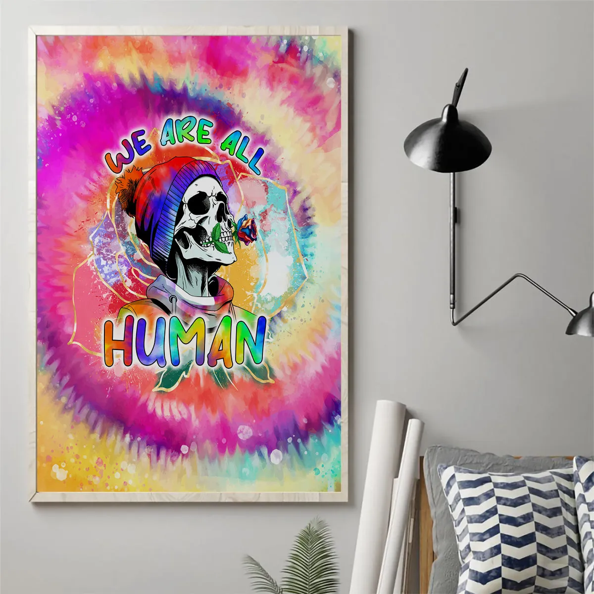 We Are All Human LGBT Canvas Wall Art Skull Tie Dye DT02