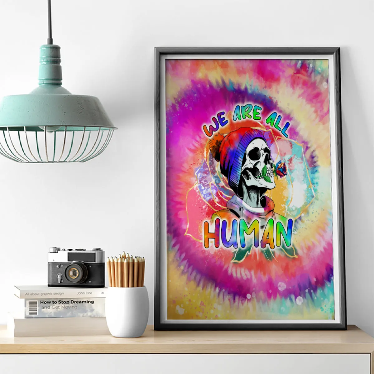 We Are All Human LGBT Canvas Wall Art Skull Tie Dye DT02