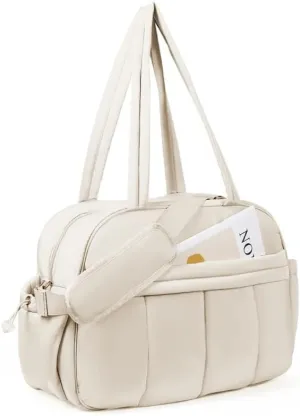 Weekender Bags Quilted Travel Duffel Bag,Large Puffer Duffle Bag,Travel Gym Weekend Workout,Carry on Bag for Airplanes, Personal(Beige)