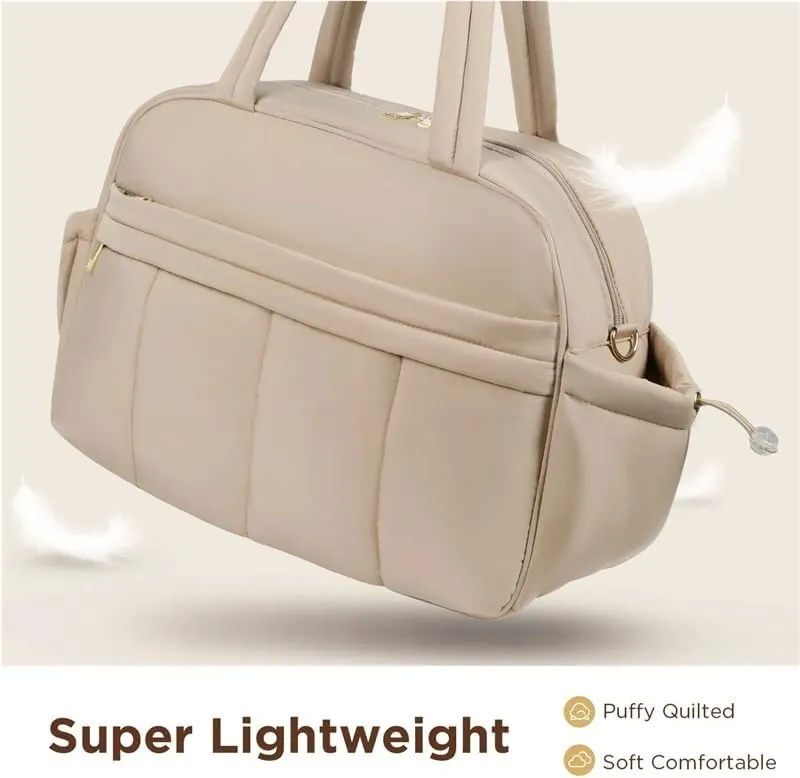 Weekender Bags Quilted Travel Duffel Bag,Large Puffer Duffle Bag,Travel Gym Weekend Workout,Carry on Bag for Airplanes, Personal(Beige)