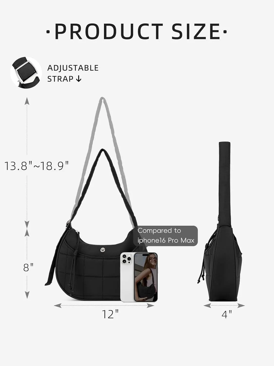 WESTBRONCO Puffer Crescent Shoulder Bags for Women Puffy Quilted Handbags, Nylon Shoulder Purse with Adjustable Strap