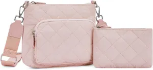 WESTBRONCO Quilted Crossbody Bags for Women Multi Zipper Pockets Nylon Purses with Wallet Set