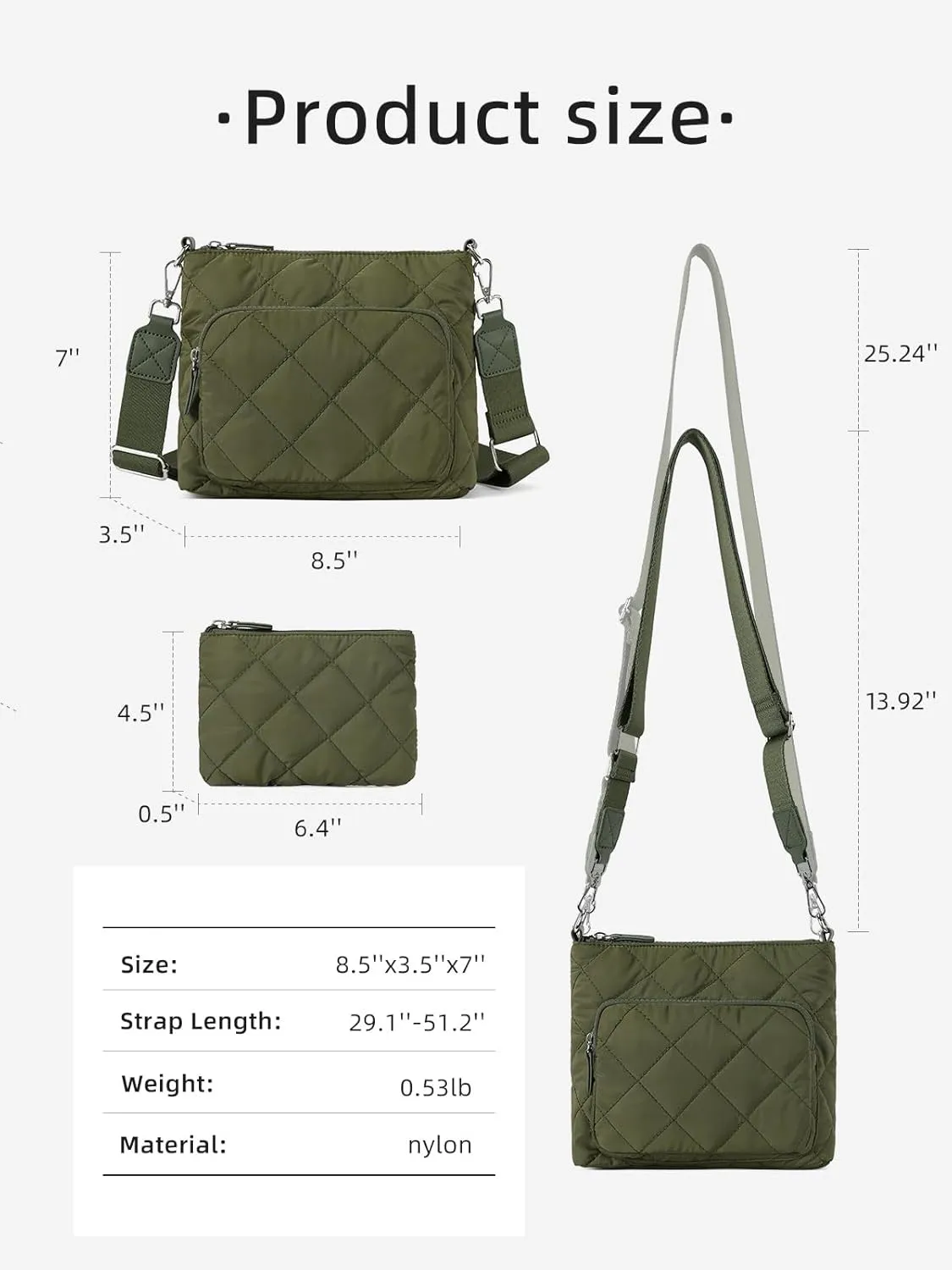 WESTBRONCO Quilted Crossbody Bags for Women Multi Zipper Pockets Nylon Purses with Wallet Set