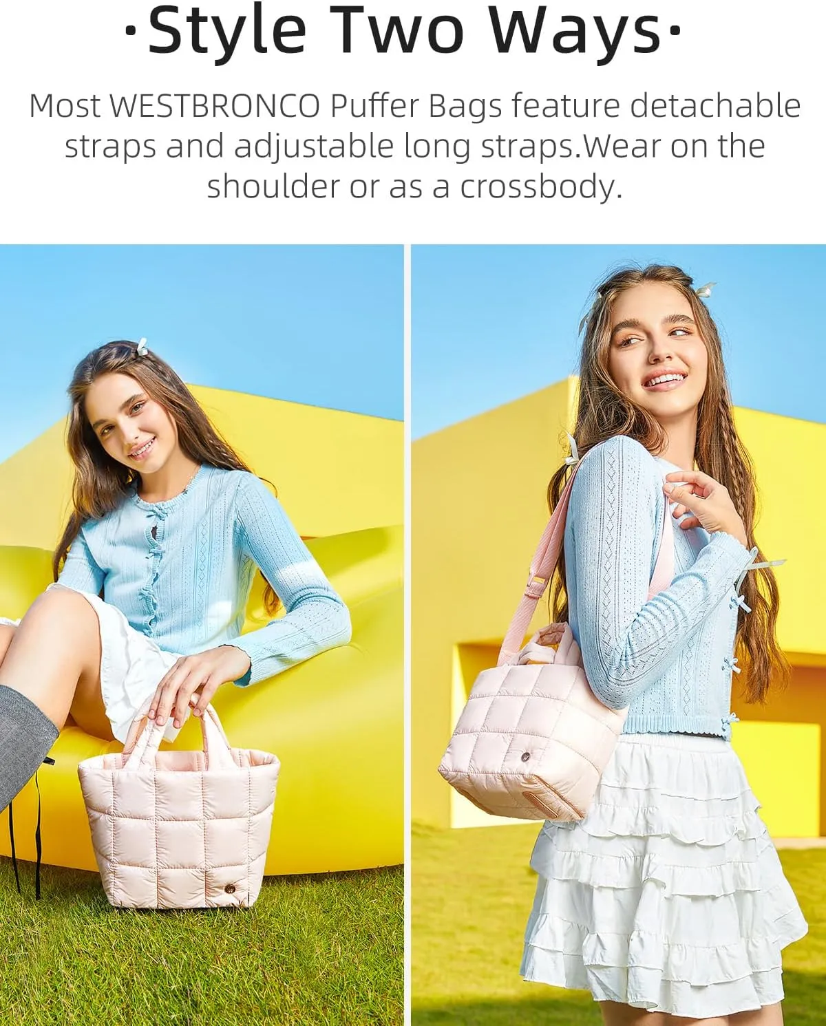 WESTBRONCO Small Puffer Bag Quilted Crossbody Bags for Women Puffy Purse Nylon Shoulder Handbag with Adjustable Strap