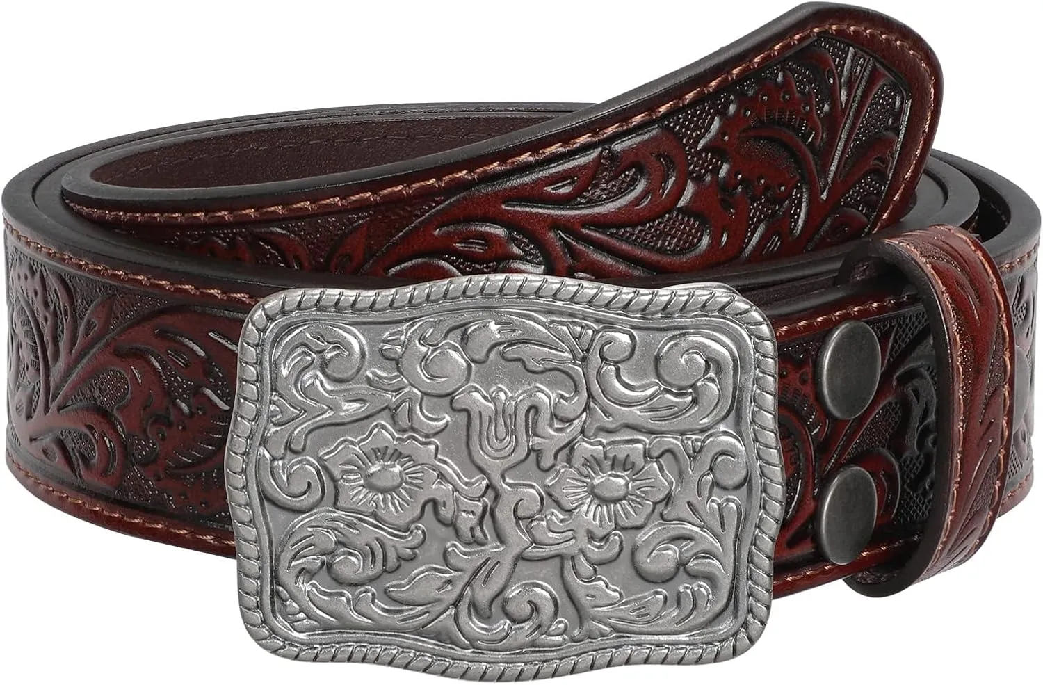 Western Belts for Women Men Cowgirl Cowboy Embossed Engraved Tooled Leather Belt with Buckle for Jeans Pants Rodeo