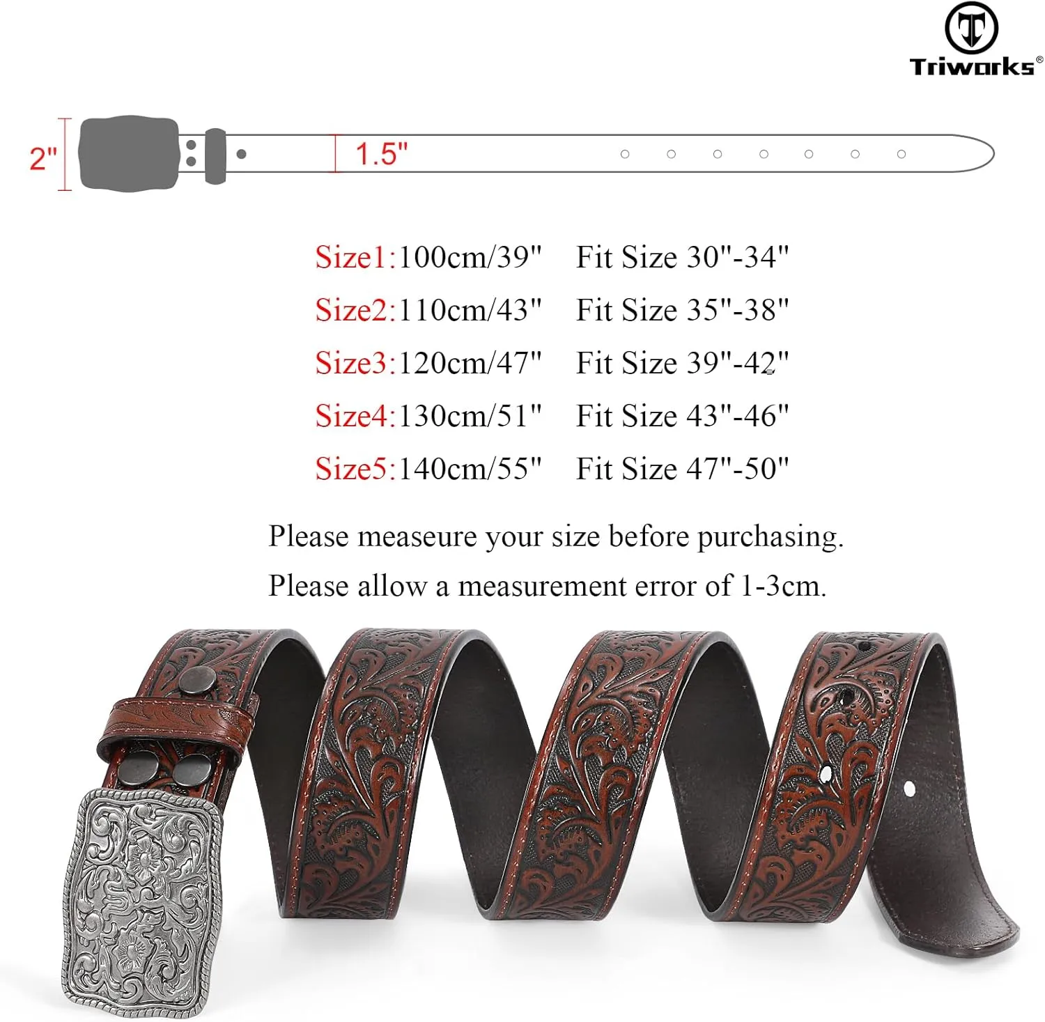 Western Belts for Women Men Cowgirl Cowboy Embossed Engraved Tooled Leather Belt with Buckle for Jeans Pants Rodeo