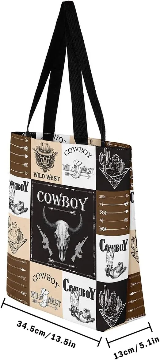 Western Cowgirl Canvas Tote Bag Rustic Deer Bear Tote Bag Farmhouse Animal Shopping Grocery Bags