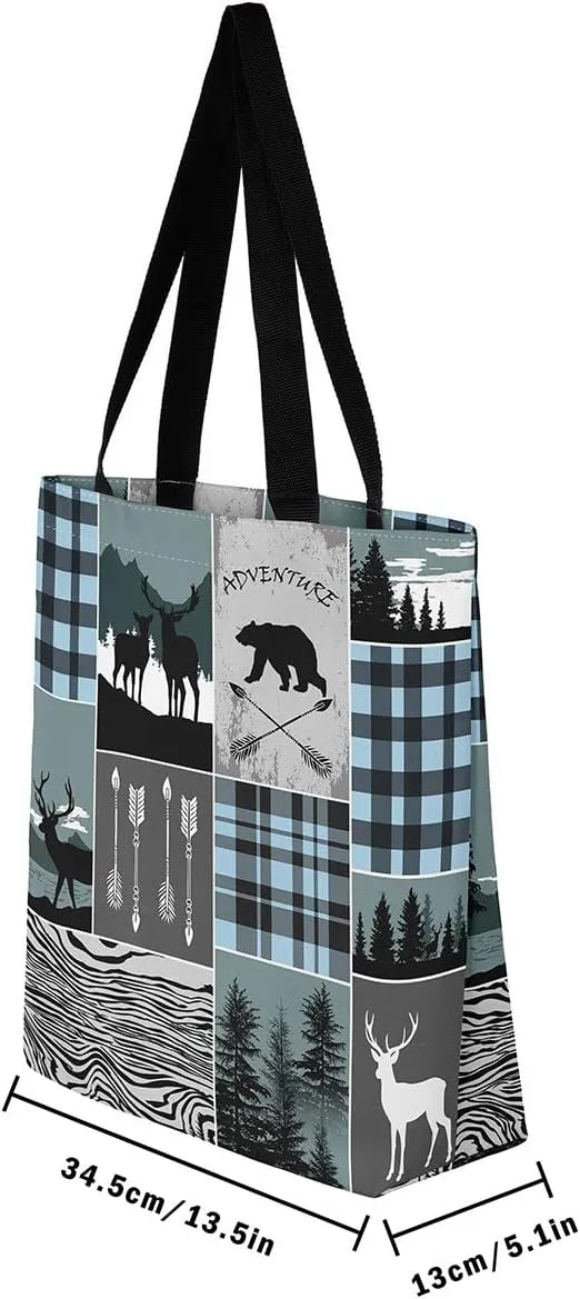 Western Cowgirl Canvas Tote Bag Rustic Deer Bear Tote Bag Farmhouse Animal Shopping Grocery Bags