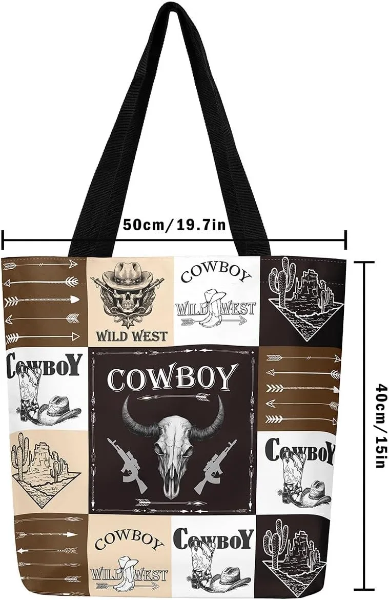 Western Cowgirl Canvas Tote Bag Rustic Deer Bear Tote Bag Farmhouse Animal Shopping Grocery Bags