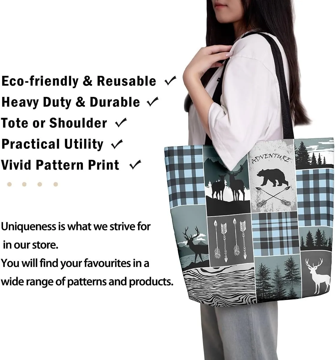 Western Cowgirl Canvas Tote Bag Rustic Deer Bear Tote Bag Farmhouse Animal Shopping Grocery Bags