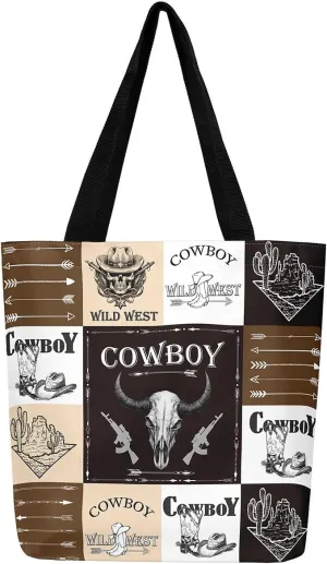 Western Cowgirl Canvas Tote Bag Rustic Deer Bear Tote Bag Farmhouse Animal Shopping Grocery Bags
