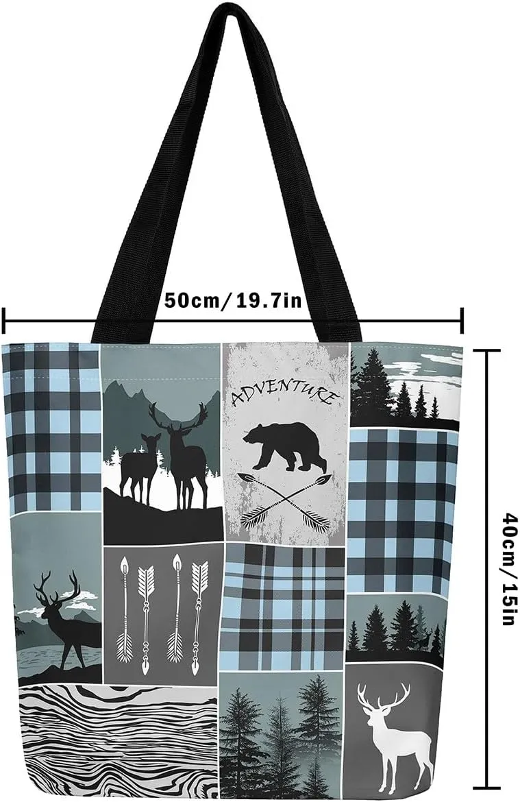 Western Cowgirl Canvas Tote Bag Rustic Deer Bear Tote Bag Farmhouse Animal Shopping Grocery Bags