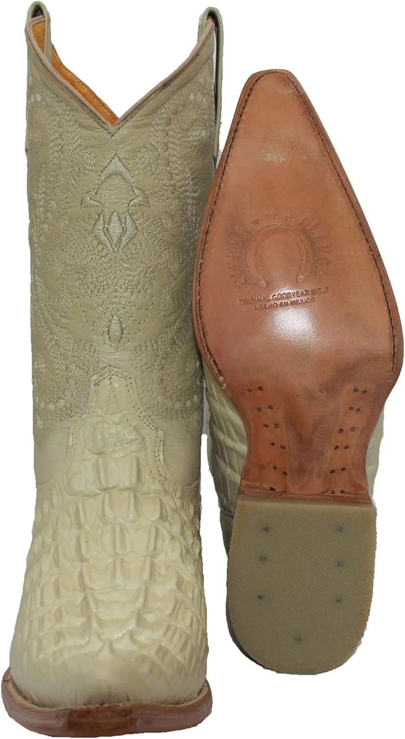 Western Shops Mens Leather Cowboy Boot Alligator Crocodile Design Print Western Boot