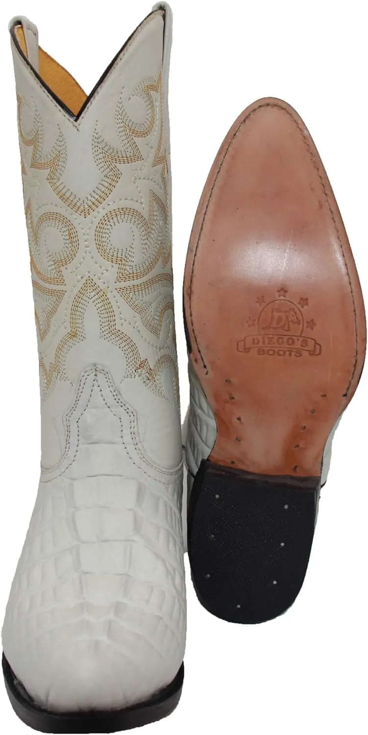 Western Shops Mens Leather Crocodile Alligator Design Cowboy Western Boots with Free Belt