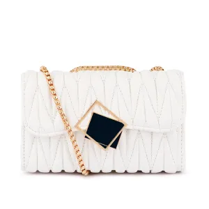 White Chevron Quilted  Sling Bag